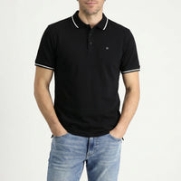 Siyah Polo Yaka Slim Fit Yumuşak Dokulu Nakışlı Pamuklu Likralı Esnek Tişört