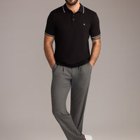Siyah Polo Yaka Slim Fit Dar Kesim Nakışlı Süprem Pamuklu Tişört