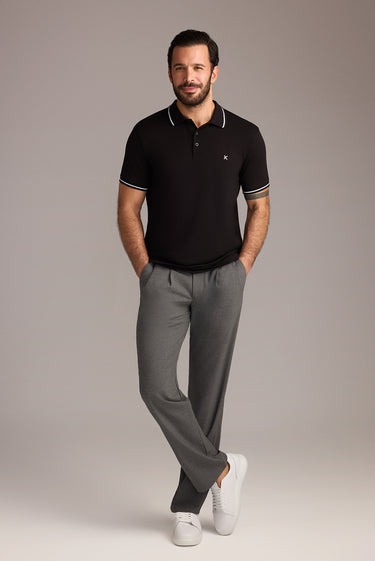  Siyah Polo Yaka Slim Fit Dar Kesim Nakışlı Süprem Pamuklu Tişört