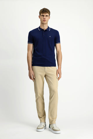  Orta Lacivert Polo Yaka Slim Fit Yumuşak Dokulu Pamuklu Likralı Esnek Tişört