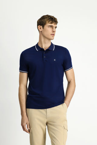  Orta Lacivert Polo Yaka Slim Fit Yumuşak Dokulu Nakışlı Pamuklu Likralı Esnek Tişört