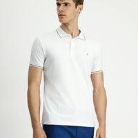 Beyaz Polo Yaka Slim Fit Yumuşak Dokulu Pamuklu Likralı Esnek Tişört