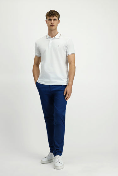  Beyaz Polo Yaka Slim Fit Dar Kesim Nakışlı Süprem Pamuklu Tişört
