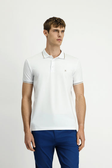  Beyaz Polo Yaka Slim Fit Dar Kesim Nakışlı Süprem Pamuklu Tişört