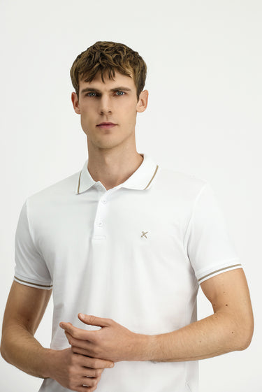  Beyaz Polo Yaka Slim Fit Yumuşak Dokulu Pamuklu Likralı Esnek Tişört