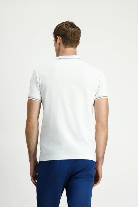 Beyaz Polo Yaka Slim Fit Yumuşak Dokulu Pamuklu Likralı Esnek Tişört
