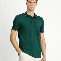Koyu Yeşil Polo Yaka Slim Fit Dar Kesim Nakışlı Süprem Pamuklu Tişört