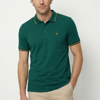 Koyu Yeşil Polo Yaka Slim Fit Yumuşak Dokulu Nakışlı Pamuklu Likralı Esnek Tişört