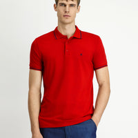 Koyu Kırmızı Polo Yaka Slim Fit Yumuşak Dokulu Pamuklu Likralı Esnek Tişört