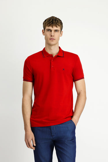  Koyu Kırmızı Polo Yaka Slim Fit Dar Kesim Nakışlı Süprem Pamuklu Tişört