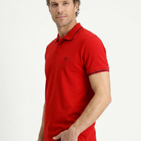 Dark Red Polo Shirt, Slim Fit, Soft Textured Cotton Lycra Stretch T-Shirt