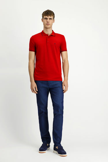  Koyu Kırmızı Polo Yaka Slim Fit Dar Kesim Nakışlı Süprem Pamuklu Tişört