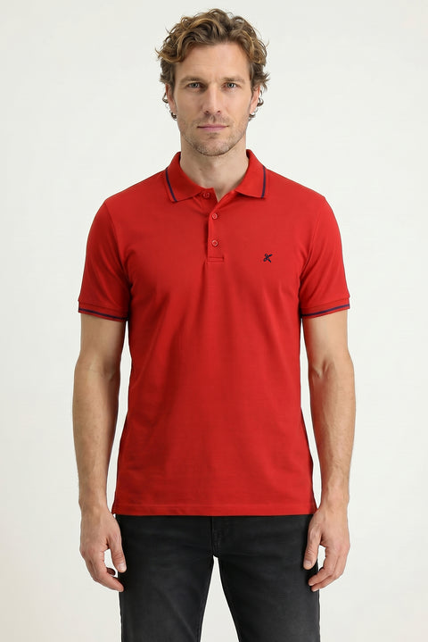 Dark Red Polo Shirt, Slim Fit, Soft Textured Cotton Lycra Stretch T-Shirt