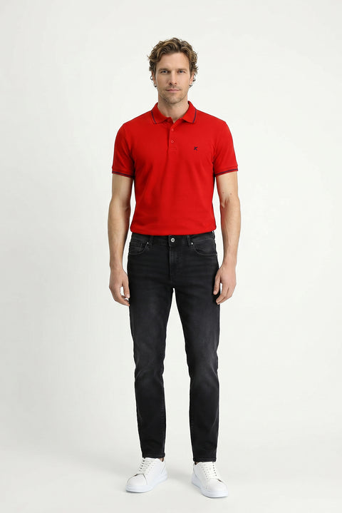 Dark Red Polo Shirt, Slim Fit, Soft Textured Cotton Lycra Stretch T-Shirt