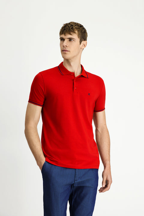 Koyu Kırmızı Polo Yaka Slim Fit Yumuşak Dokulu Pamuklu Likralı Esnek Tişört