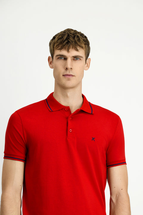 Koyu Kırmızı Polo Yaka Slim Fit Yumuşak Dokulu Pamuklu Likralı Esnek Tişört