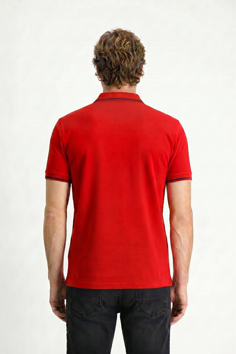 Dark Red Polo Shirt, Slim Fit, Soft Textured Cotton Lycra Stretch T-Shirt