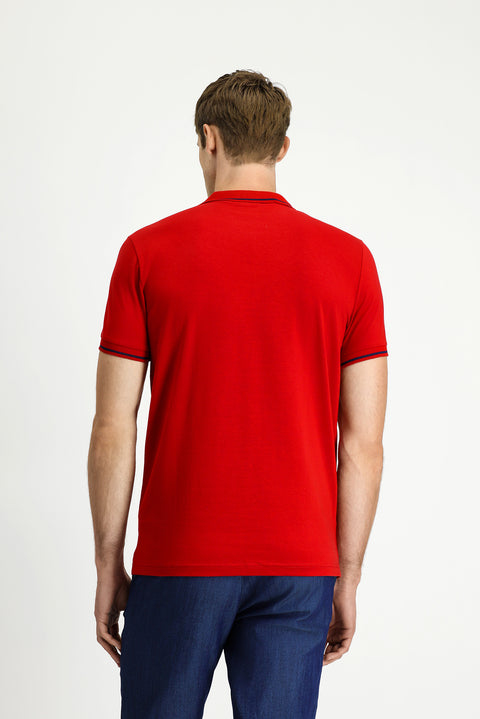 Koyu Kırmızı Polo Yaka Slim Fit Yumuşak Dokulu Pamuklu Likralı Esnek Tişört