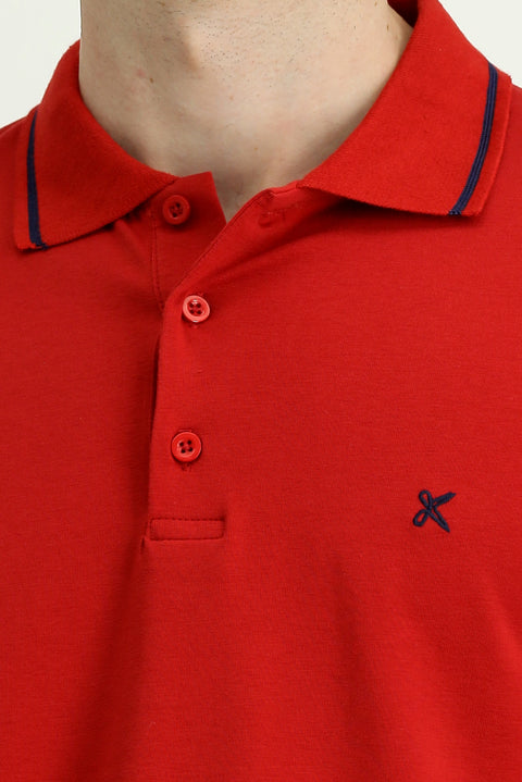 Koyu Kırmızı Polo Yaka Slim Fit Yumuşak Dokulu Pamuklu Likralı Esnek Tişört