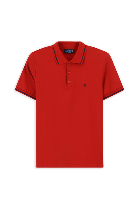 Dark Red Polo Shirt, Slim Fit, Soft Textured Cotton Lycra Stretch T-Shirt
