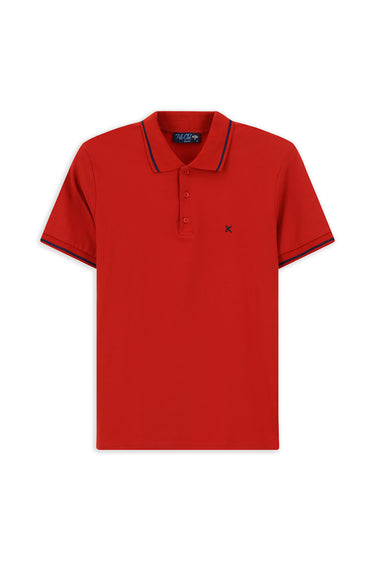 Koyu Kırmızı Polo Yaka Slim Fit Yumuşak Dokulu Pamuklu Likralı Esnek Tişört