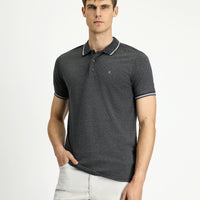 Koyu Antrasit Polo Yaka Slim Fit Yumuşak Dokulu Pamuklu Likralı Esnek Tişört