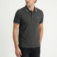 Koyu Antrasit Polo Yaka Slim Fit Yumuşak Dokulu Nakışlı Pamuklu Likralı Esnek Tişört
