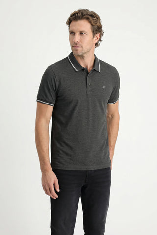  Koyu Antrasit Polo Yaka Slim Fit Yumuşak Dokulu Nakışlı Pamuklu Likralı Esnek Tişört