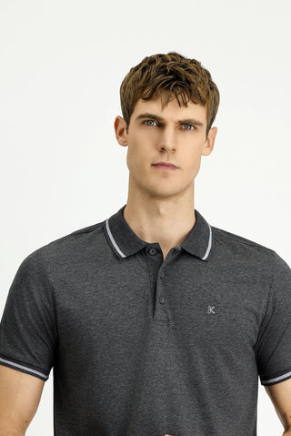  Koyu Antrasit Polo Yaka Slim Fit Yumuşak Dokulu Pamuklu Likralı Esnek Tişört
