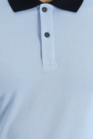  Uçuk Mavi Polo Yaka Slim Fit Dar Kesim Desenli Pamuk Tişört