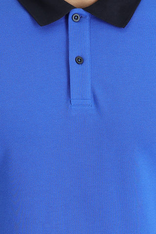  Saks Mavi Polo Yaka Slim Fit Dar Kesim Desenli Pamuk Tişört