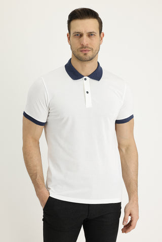  Ekru Polo Yaka Slim Fit Dar Kesim Desenli Pamuk Tişört