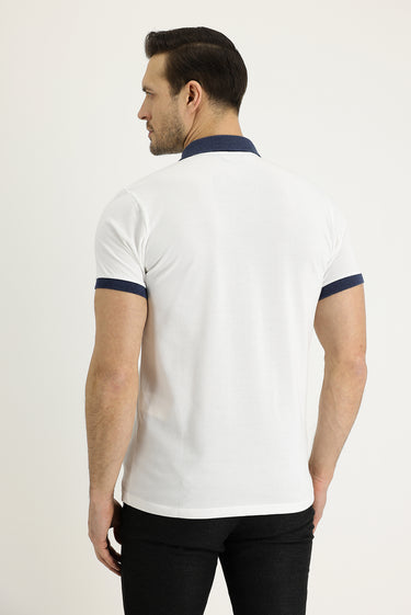 Ekru Polo Yaka Slim Fit Dar Kesim Desenli Pamuk Tişört