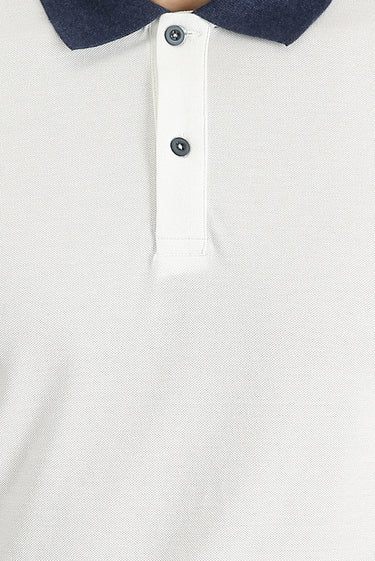 Ekru Polo Yaka Slim Fit Dar Kesim Desenli Pamuk Tişört