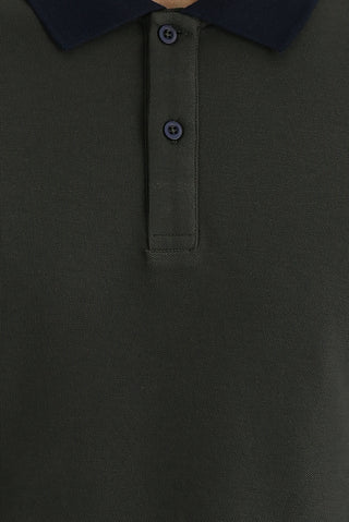  Orta Haki Polo Yaka Slim Fit Dar Kesim Desenli Pamuk Tişört