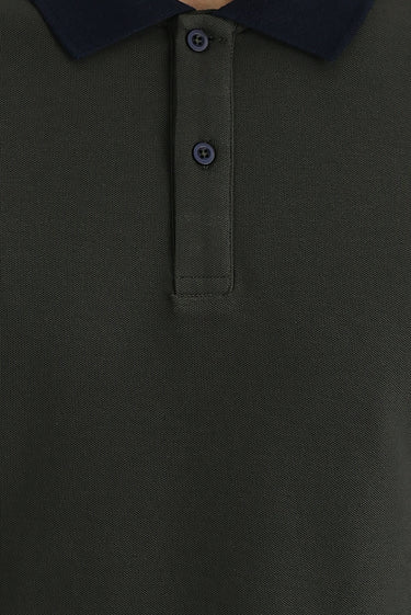 Orta Haki Polo Yaka Slim Fit Dar Kesim Desenli Pamuk Tişört