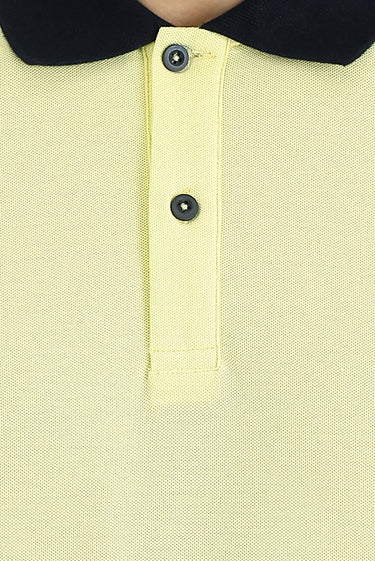 Açık Sarı Polo Yaka Slim Fit Dar Kesim Desenli Pamuk Tişört