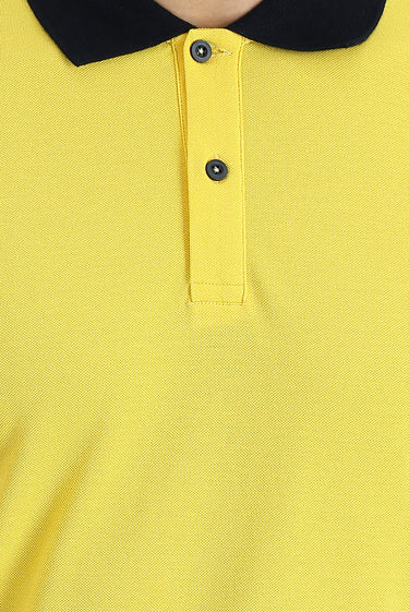 Limon Sarı Polo Yaka Slim Fit Dar Kesim Desenli Pamuk Tişört