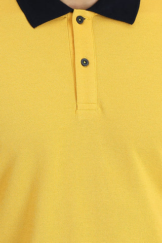  Koyu Sarı Polo Yaka Slim Fit Dar Kesim Desenli Pamuk Tişört