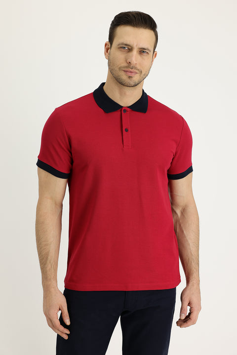 Açık Bordo Polo Yaka Desenli Tişört