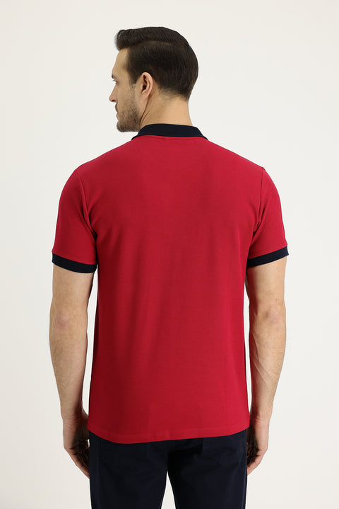 Açık Bordo Polo Yaka Desenli Tişört