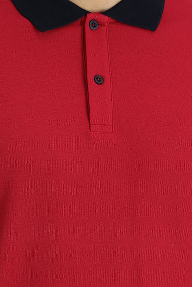 Açık Bordo Polo Yaka Desenli Pamuk Tişört