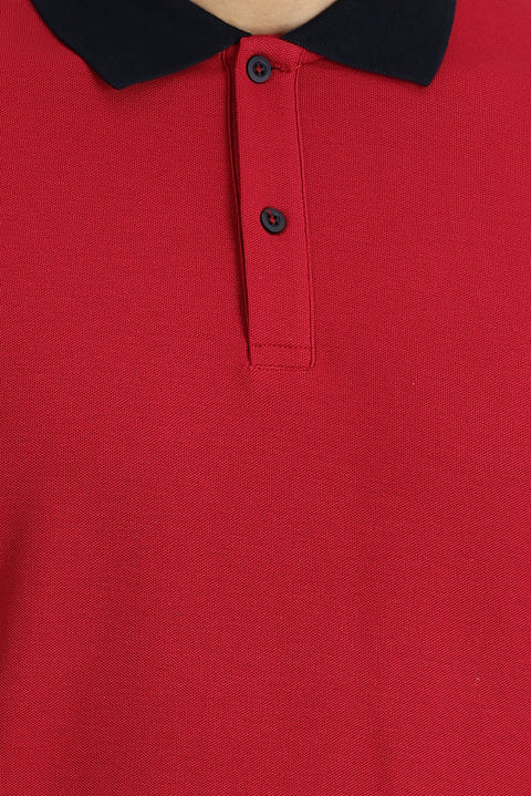Açık Bordo Polo Yaka Desenli Tişört