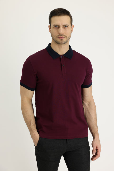 Dark Burgundy Polo Shirt with Pattern