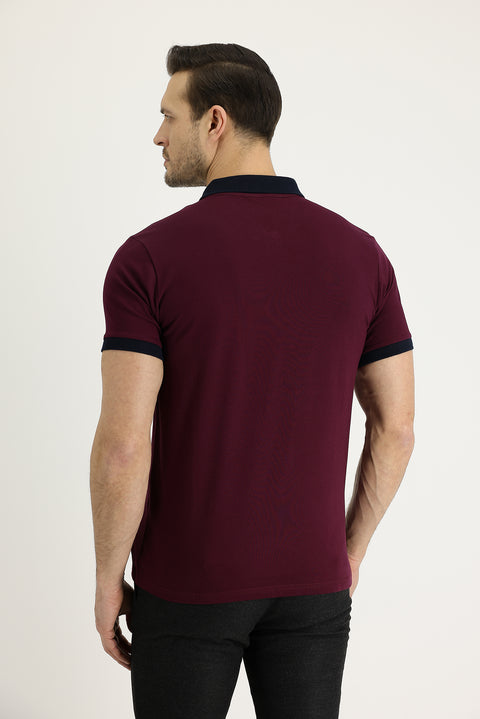Dark Burgundy Polo Shirt with Pattern
