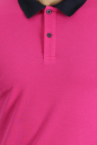  Fuşya Polo Yaka Slim Fit Dar Kesim Desenli Pamuk Tişört