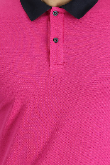 Fuşya Polo Yaka Slim Fit Dar Kesim Desenli Pamuk Tişört