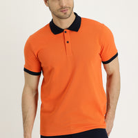 Orta Turuncu Polo Yaka Slim Fit Dar Kesim Desenli Pamuk Tişört