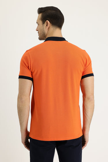 Orta Turuncu Polo Yaka Slim Fit Dar Kesim Desenli Pamuk Tişört