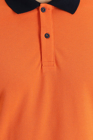  Orta Turuncu Polo Yaka Slim Fit Dar Kesim Desenli Pamuk Tişört